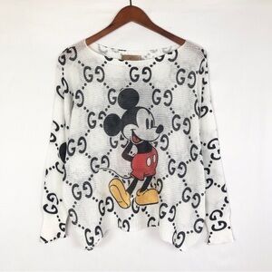 Free For Humanity Mickey Mouse Knit Long Sleeve Top Italy White Black‎